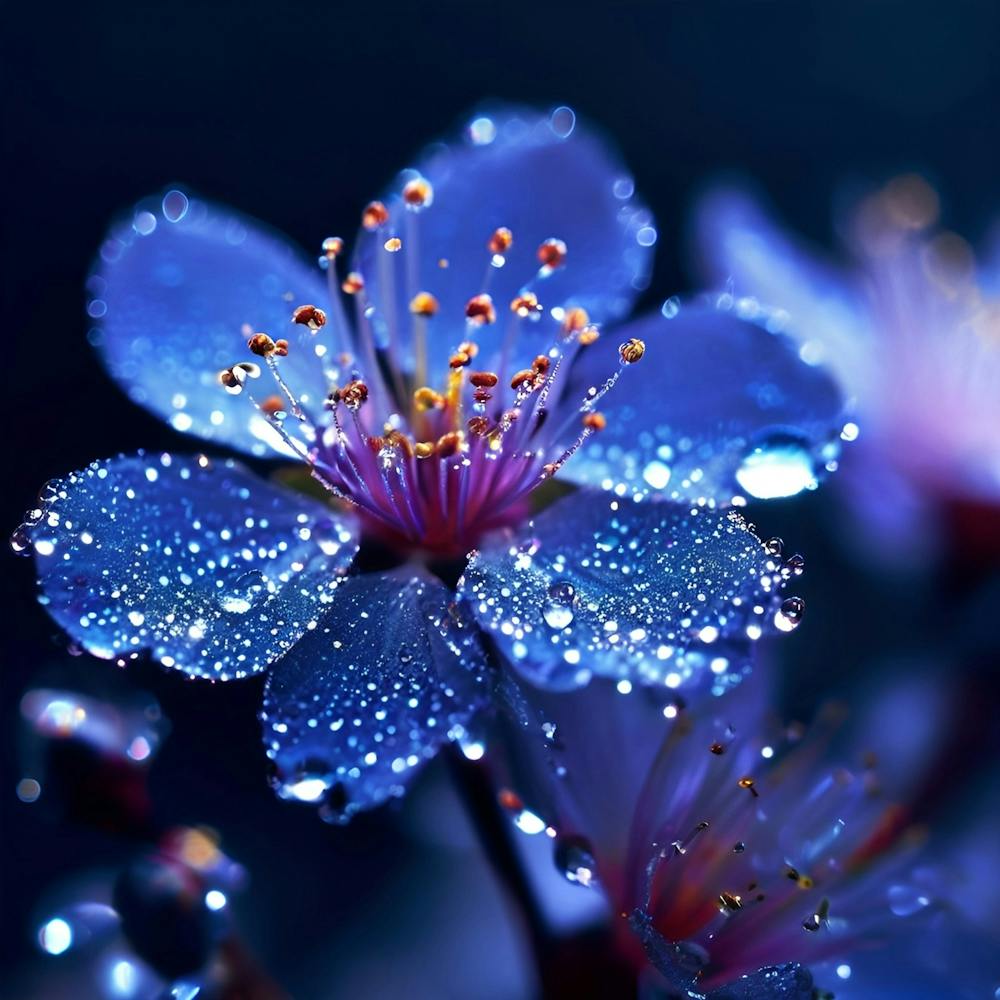 Blue Flower With Water Droplets 1