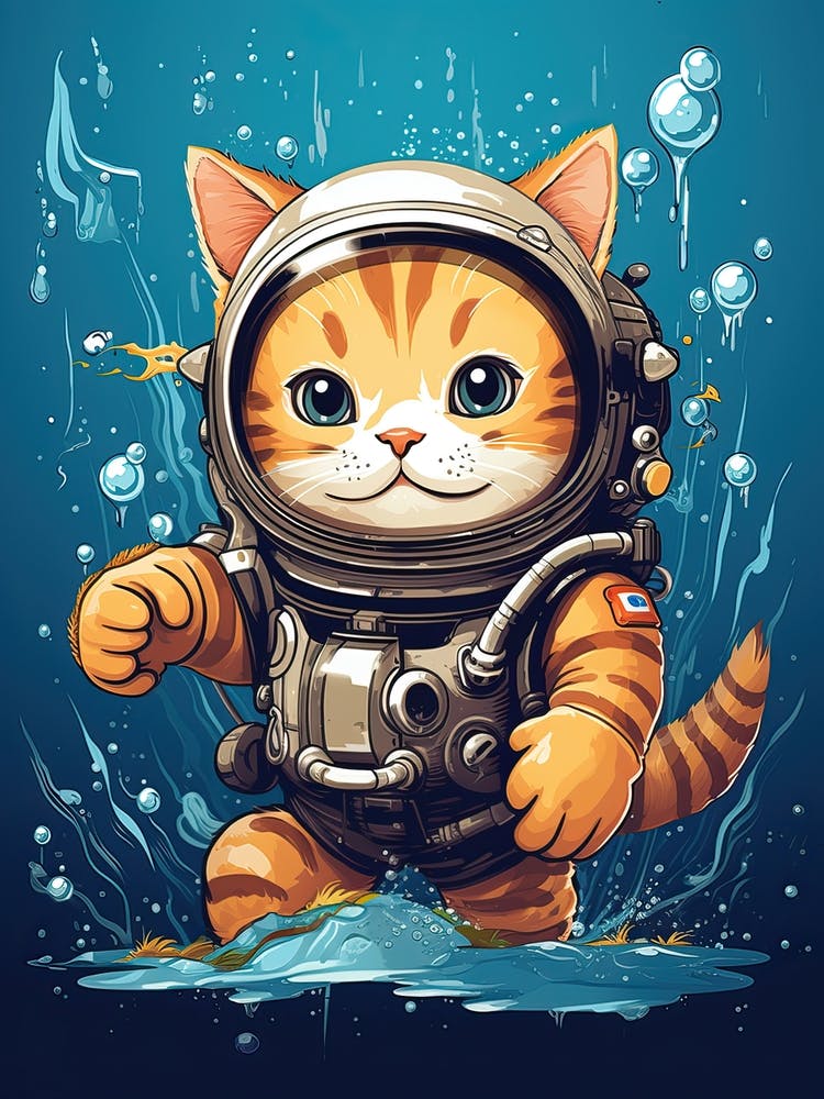 Kawaii Cat Drawings Scuba Diving 1