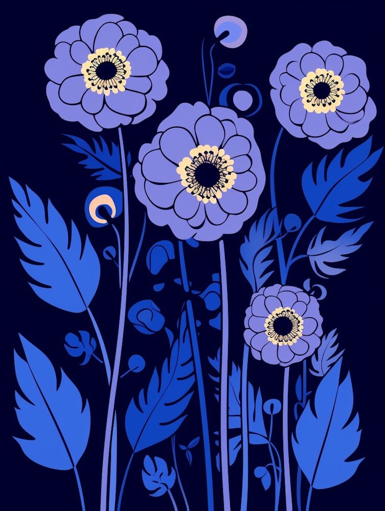 Blue Flower Illustration Scabiosa 1