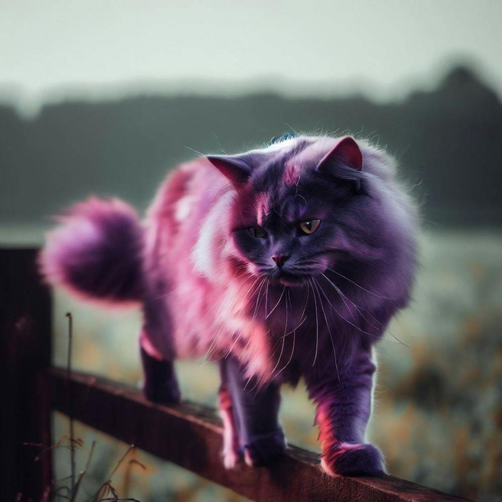 Fluffy Purple Fence Cat