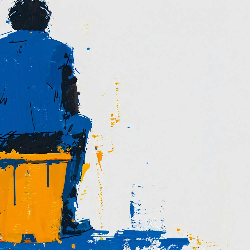 Man Sitting On A Trash Can