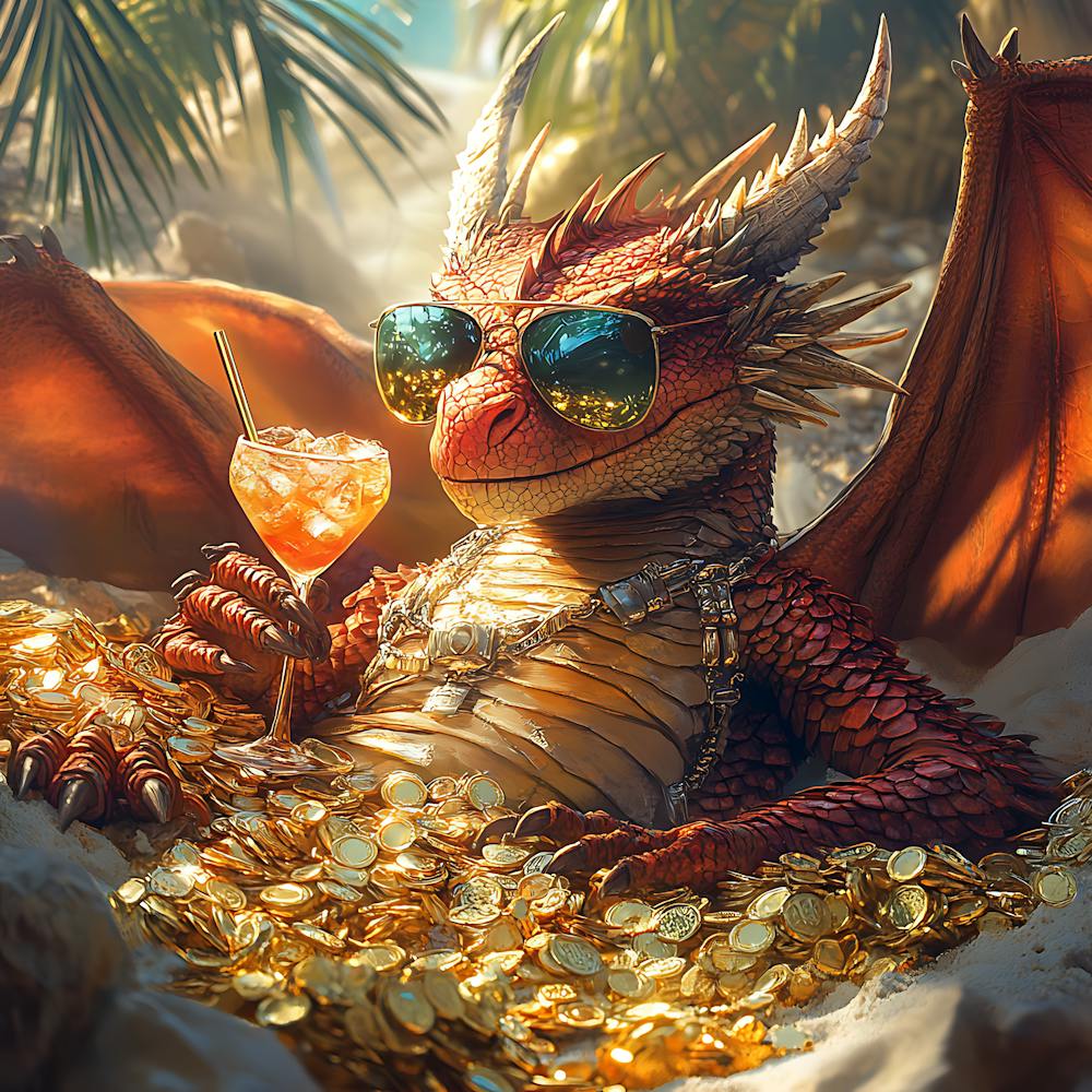 Cool Dragon Lounging on Gold Background 11