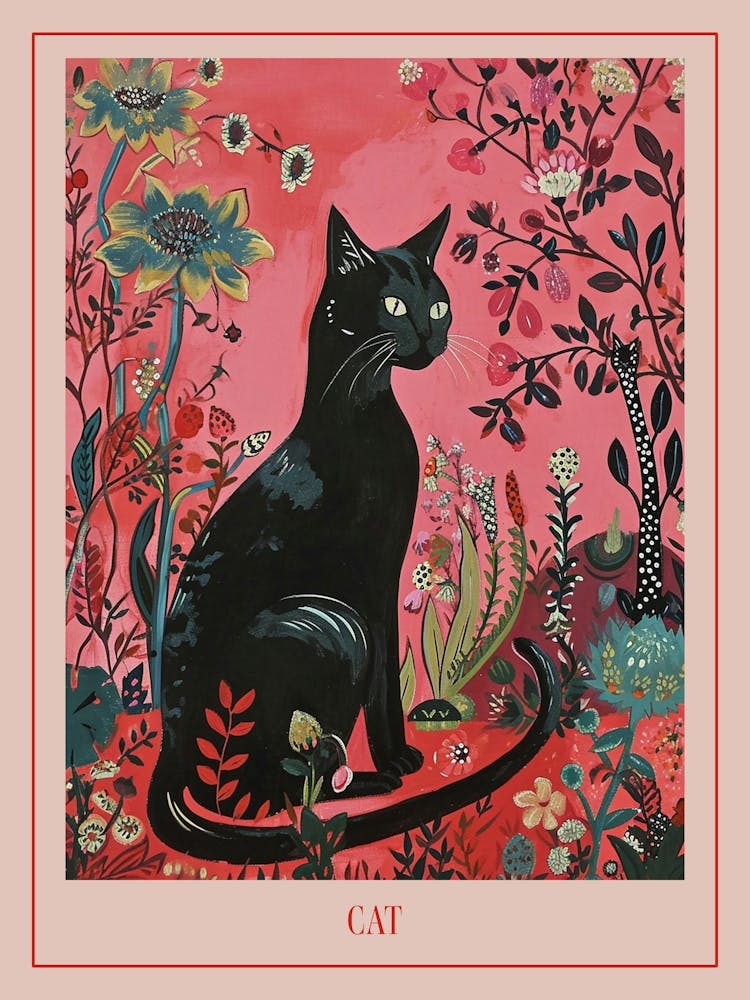Floral Animal Painting Cat 1 Poster