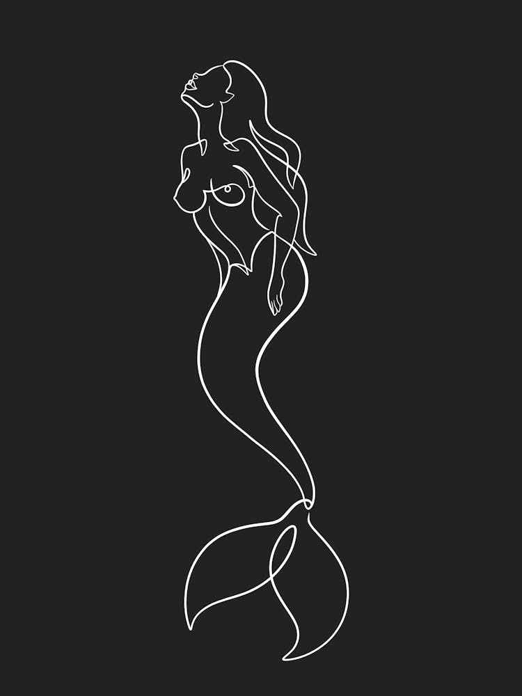 Mermaid Abstract One Line Dark