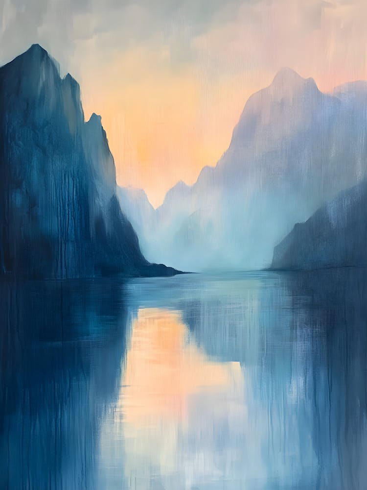 Serene Mountain Lake – Abstract Landscape Oil Painting