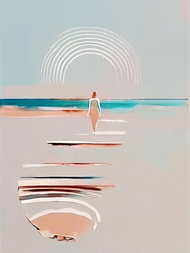 Woman Taking A Walk At The Beach - Abstract Minimal Boho Beach