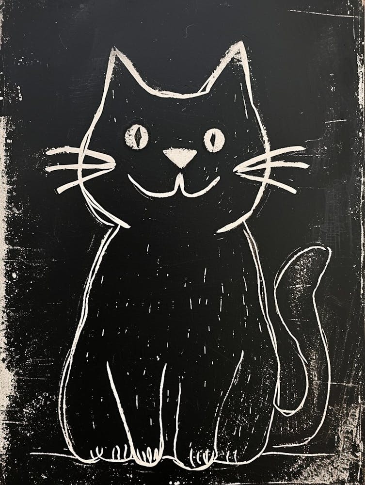 Munchkin Cat Linocut Blockprint 2