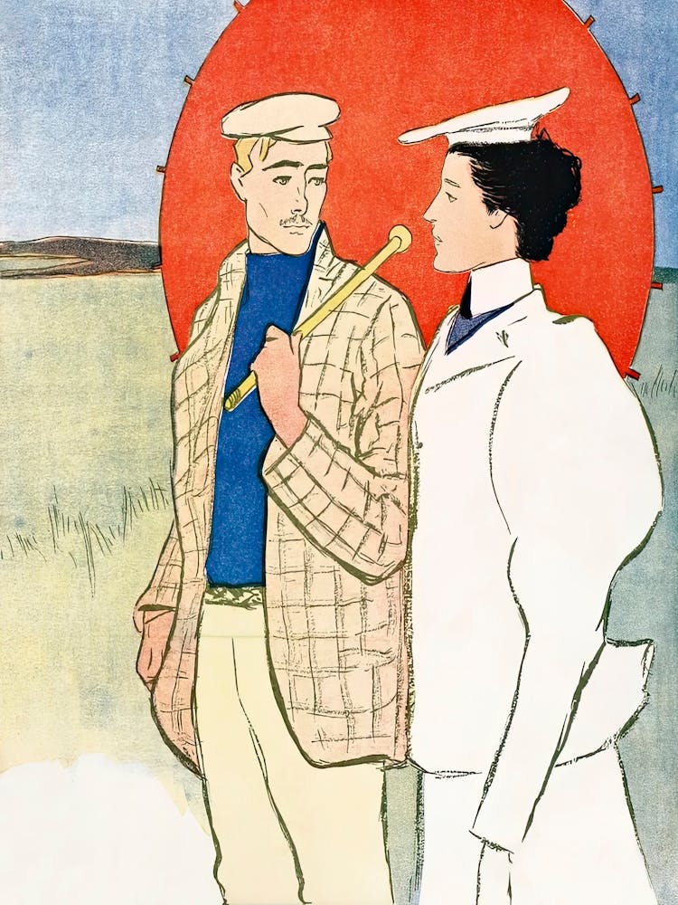 Couple With Parasol Illustration, Edward Penfield