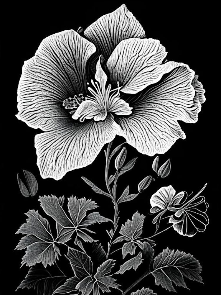 Sumpf-Rosenmalve Wildblume Linolschnitt