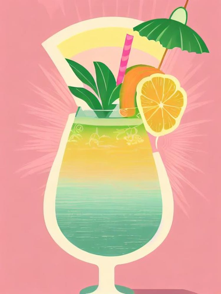 Mai Tai Retro Pink Cocktail Poster