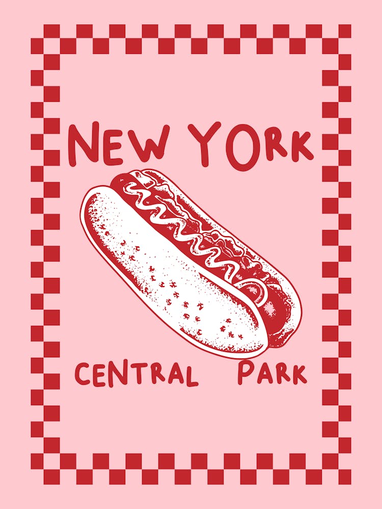 New York City Hot Dog | Pink and Red Food Poster