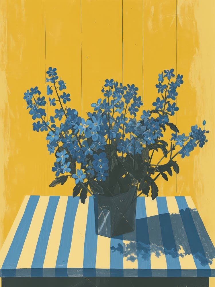 Forget Me Not Flowers On A Table   Contemporary Illustration 2