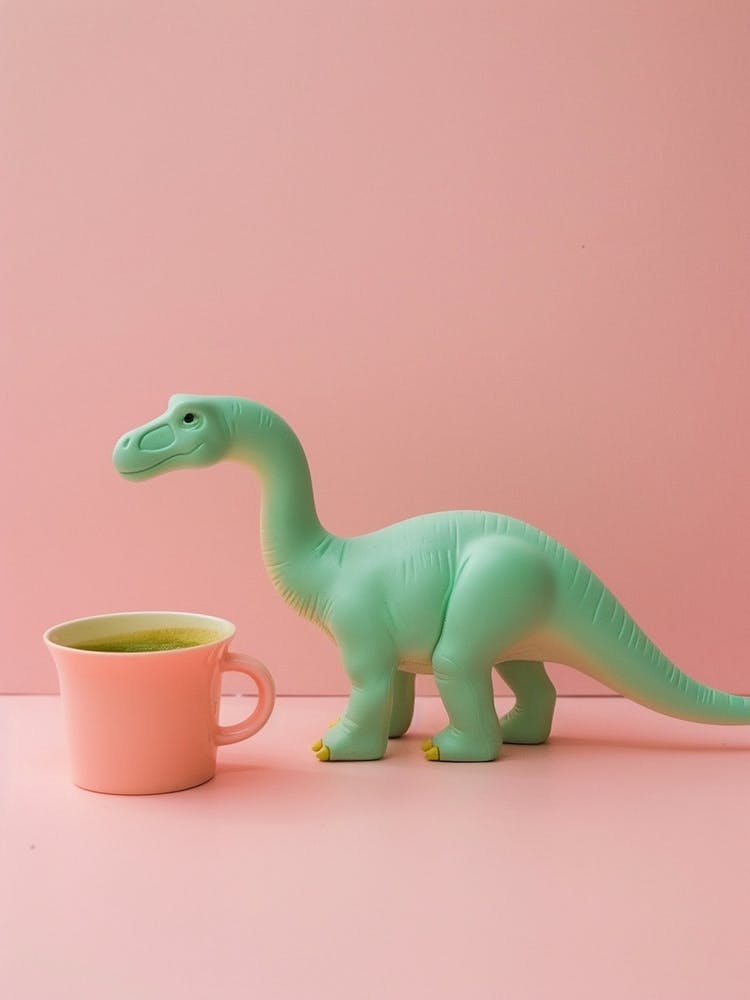Pastel Toy Dinosaur With A Matcha Latte 2