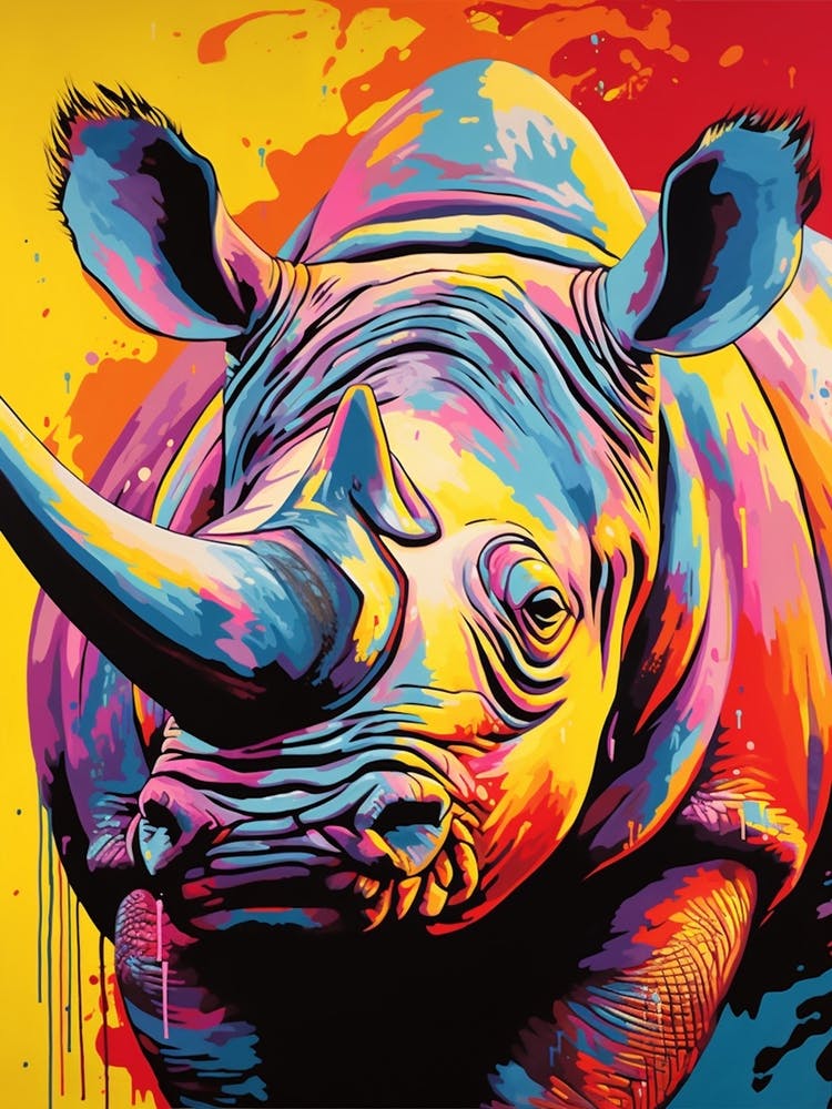 Rhinocéros Pop Art Jaune Bleu Rose 8