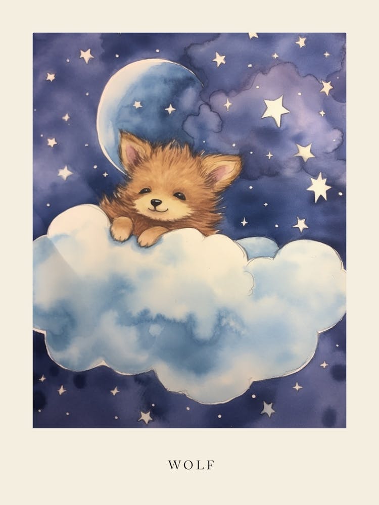 Baby Wolf 1 Sleeping In The Clouds Nursery Poster