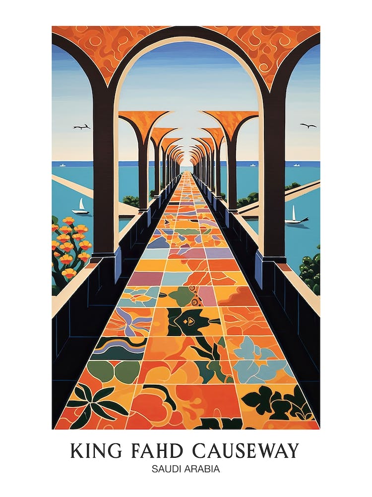 King Fahd Causeway, Saudi Arabia Colourful 1 Travel Poster