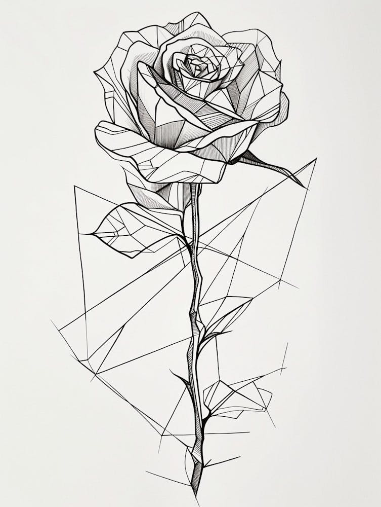 English Rose Geometric Line Drawing 4
