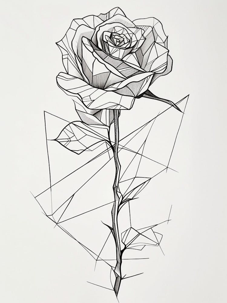 English Rose Geometric Line Drawing 4