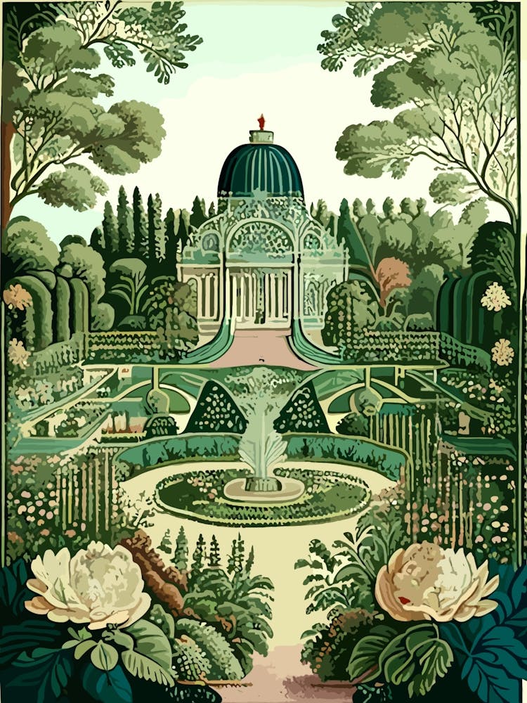 Park Of The Palace Of Versailles, France Vintage Botanical