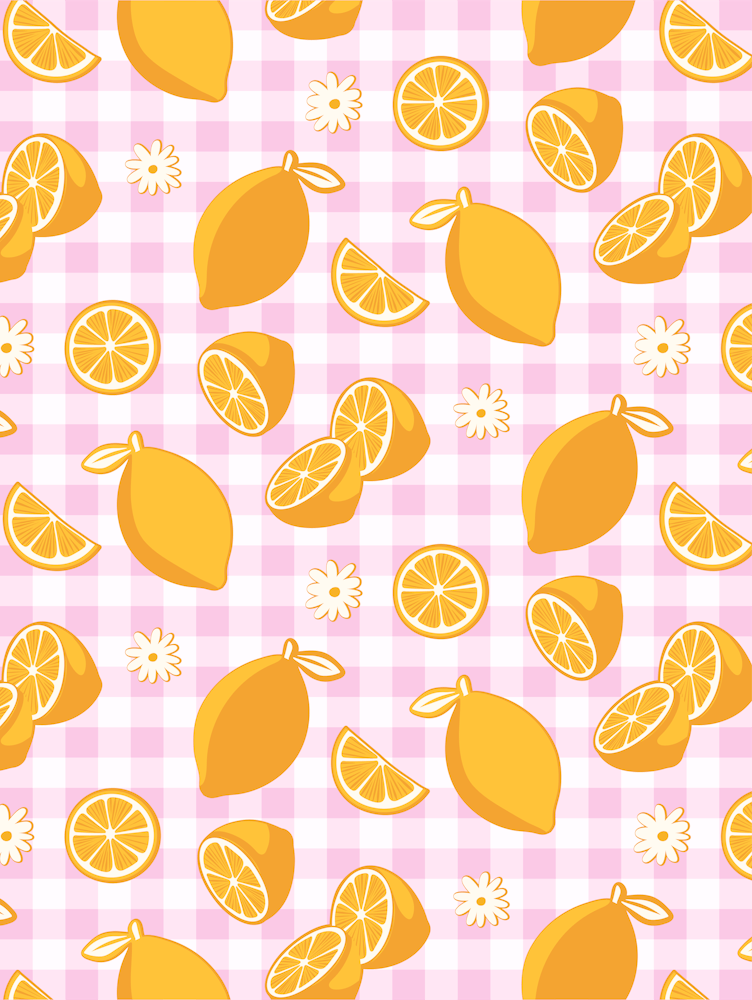 Lemon Pattern on Baby Pink Gingham
