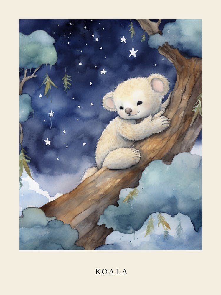 Baby Koala 4 Sleeping In The Clouds Nursery Poster