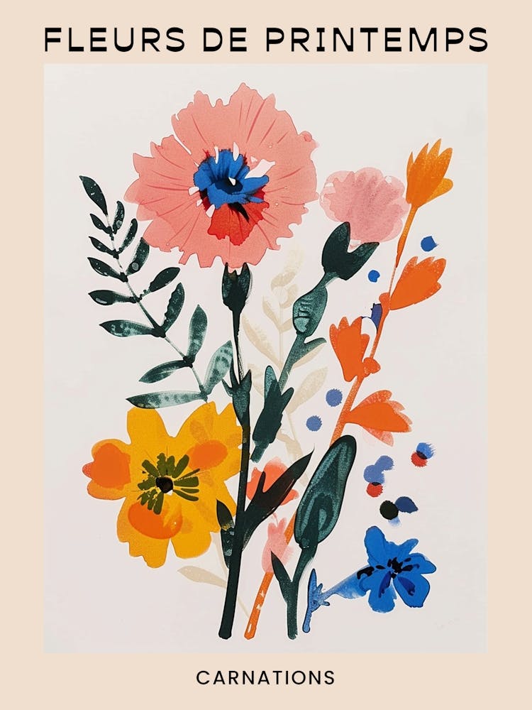 Floral Printanier Affiche Française Œillets 4