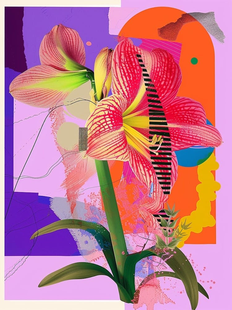 Amaryllis 6 Neon Flower Collage