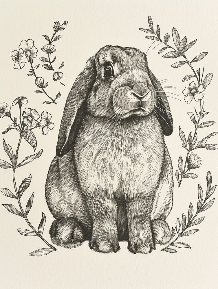 French Lop Blockprint Rabbit Illustration 9