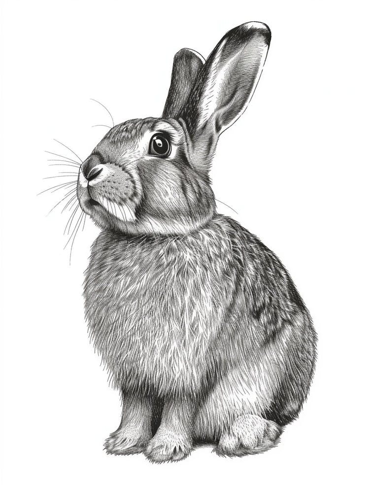American Fuzzy Lop Black Blockprint Rabbit Illustration 3