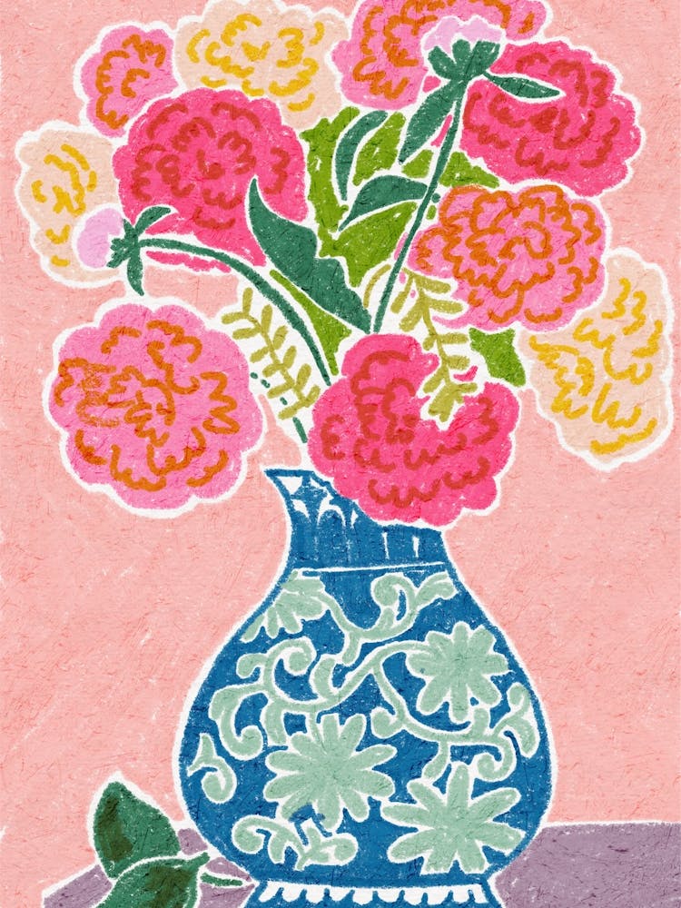 Carnations In A Blue Vase