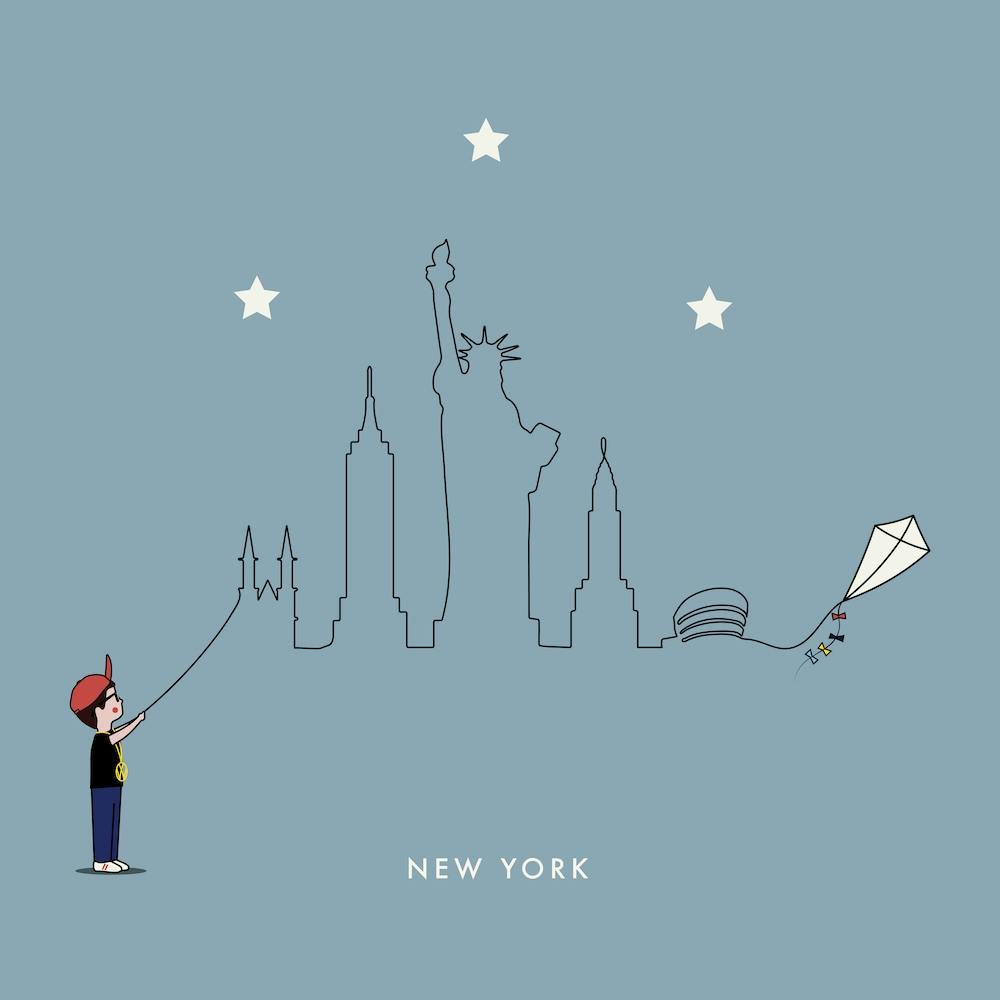New York Skyline Kite Boy