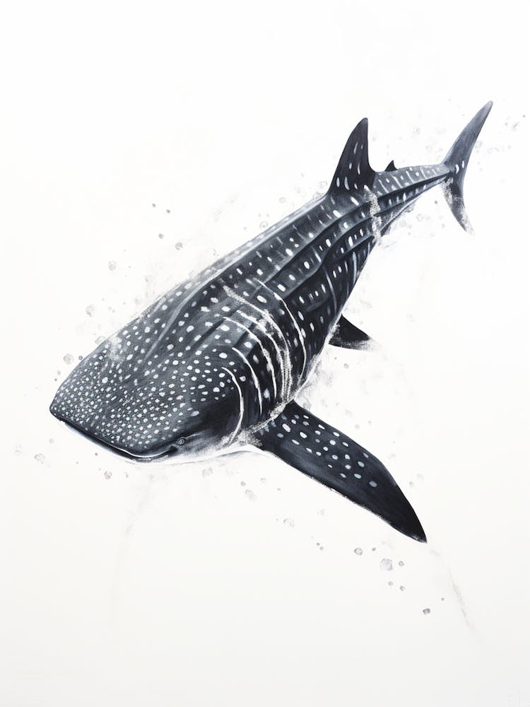 Oil Painting Of A Whale Shark Shadow Outline In Black 2
