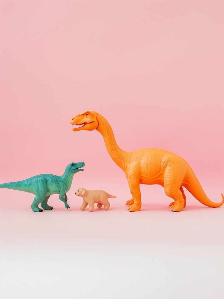 Toy Dinosaur Family With Pet Dog
