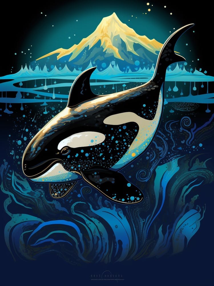 Cute Orca Illustration At Night
