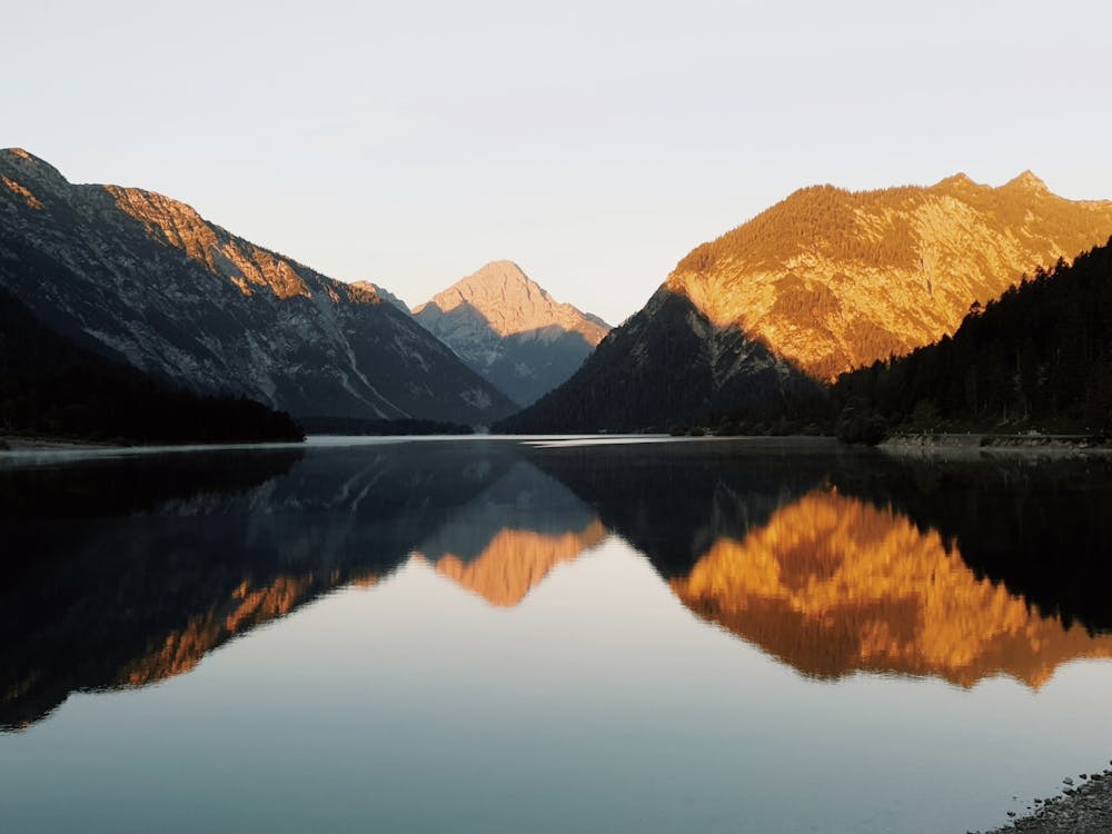 Warm Mountain Reflection In Lake