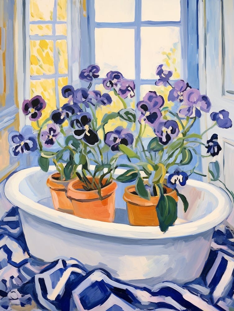A Bathtube Full Of Pansy In A Bathroom 2