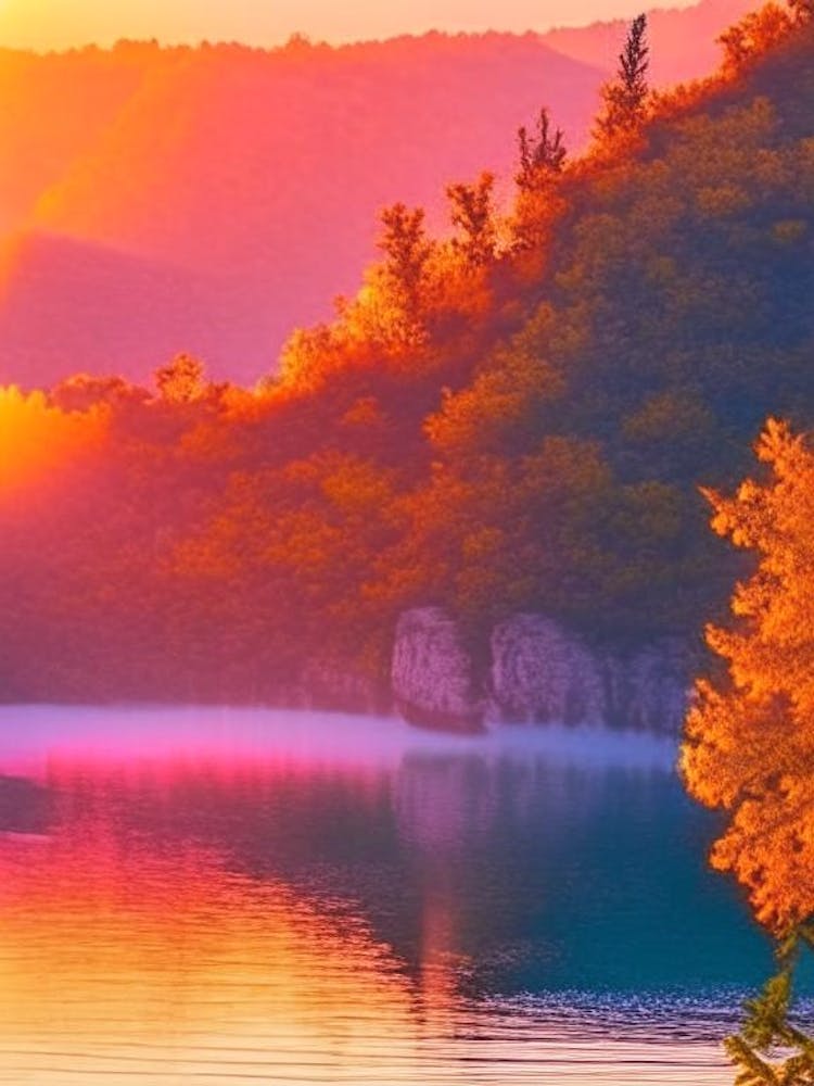 The Plitvice Lakes Retro Sunset