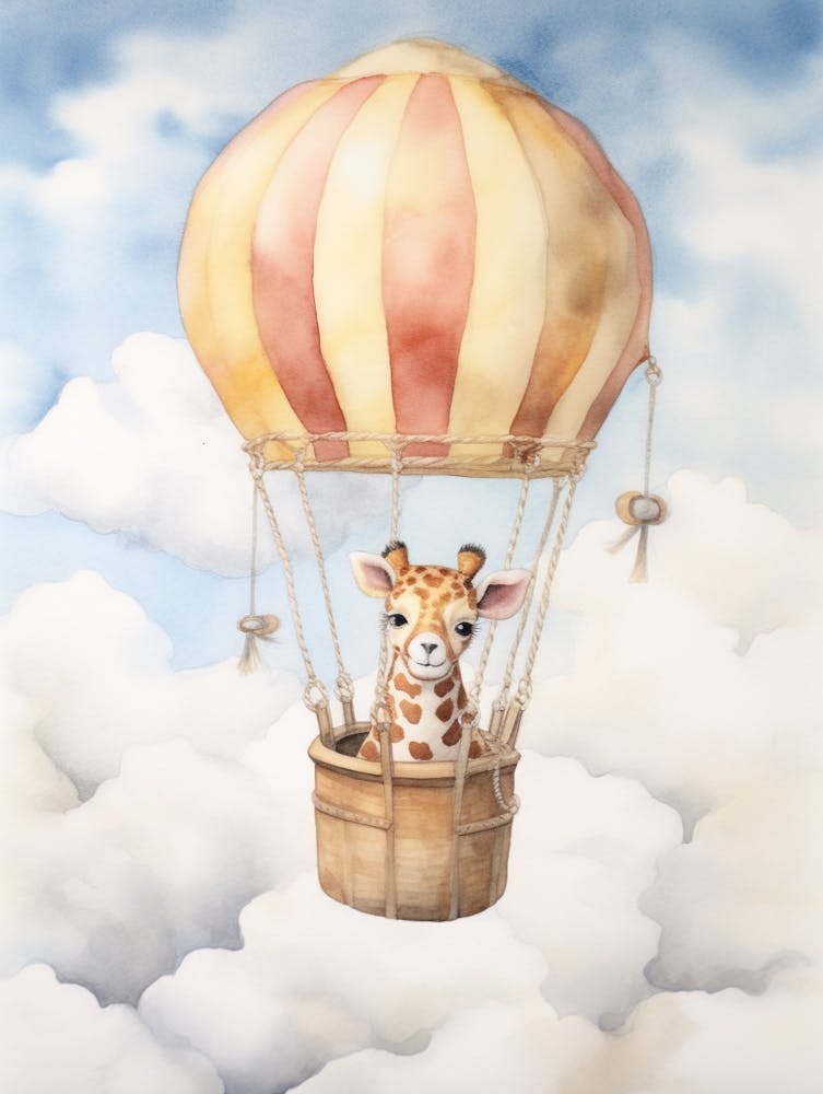 Baby Giraffe 3 In A Hot Air Balloon