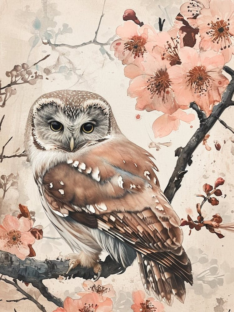 Northern Saw Whet Owl Japanese Painting 4