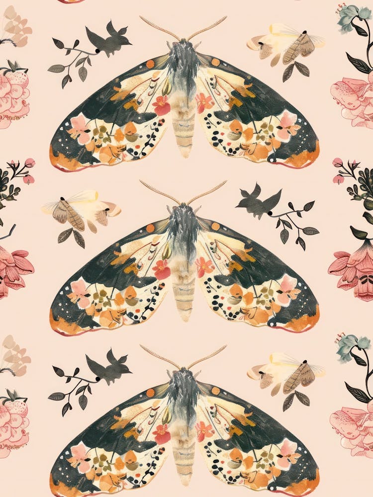 Pink Botanical Butterflies William Morris Style 2
