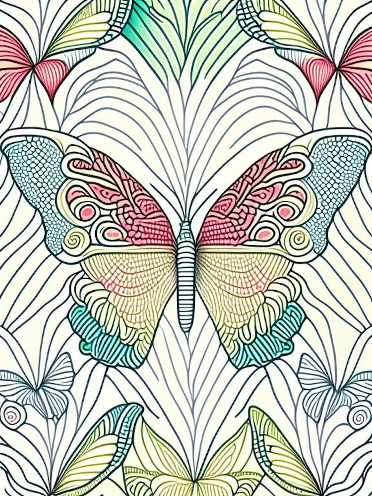 Butterfly On Rainbow William Morris Inspired 1