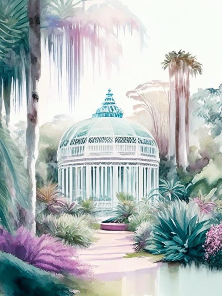 Auckland Domain Wintergardens, New Zealand Pastel Watercolour