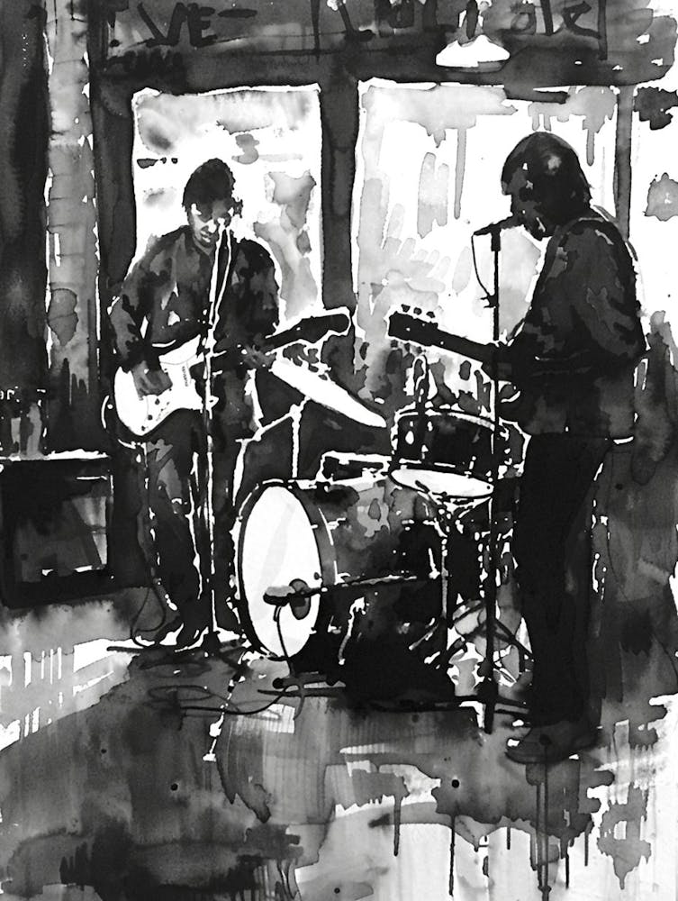 Live Music Scene Austin Texas Black And White Watercolour 3