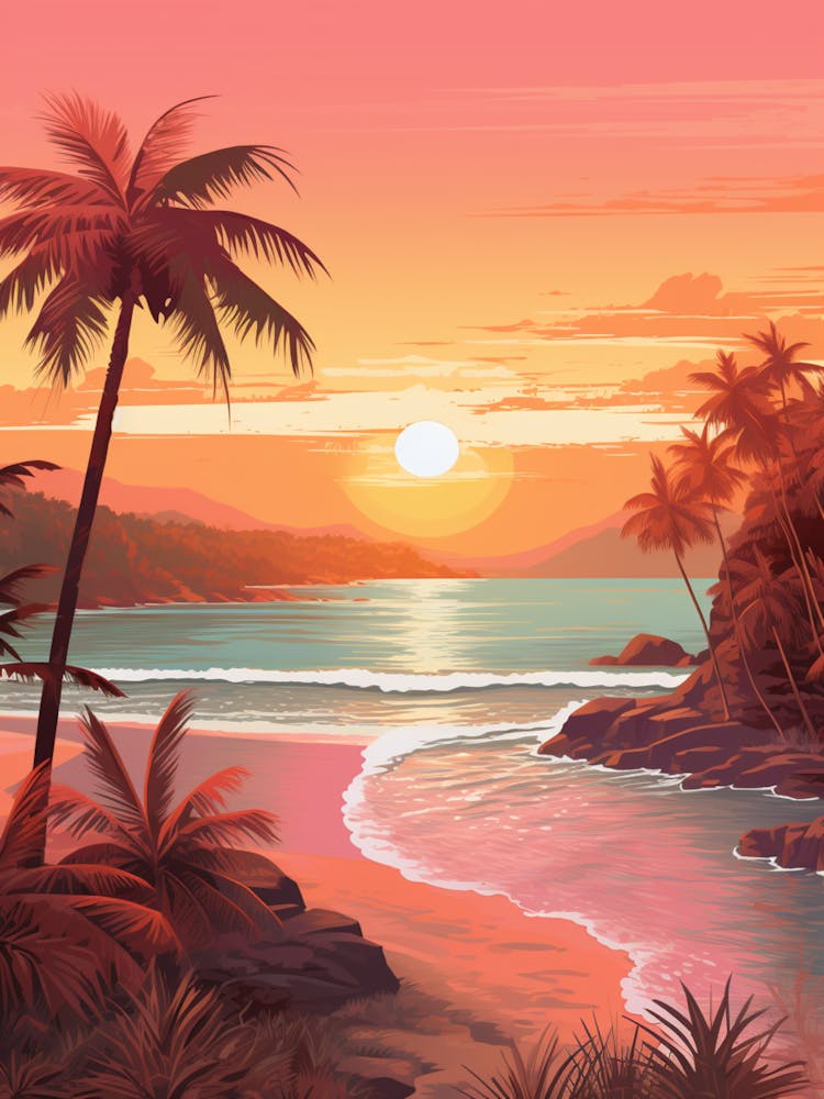 An Illustration In Pink Tones Of Pasir Panjang Beach Redang 1