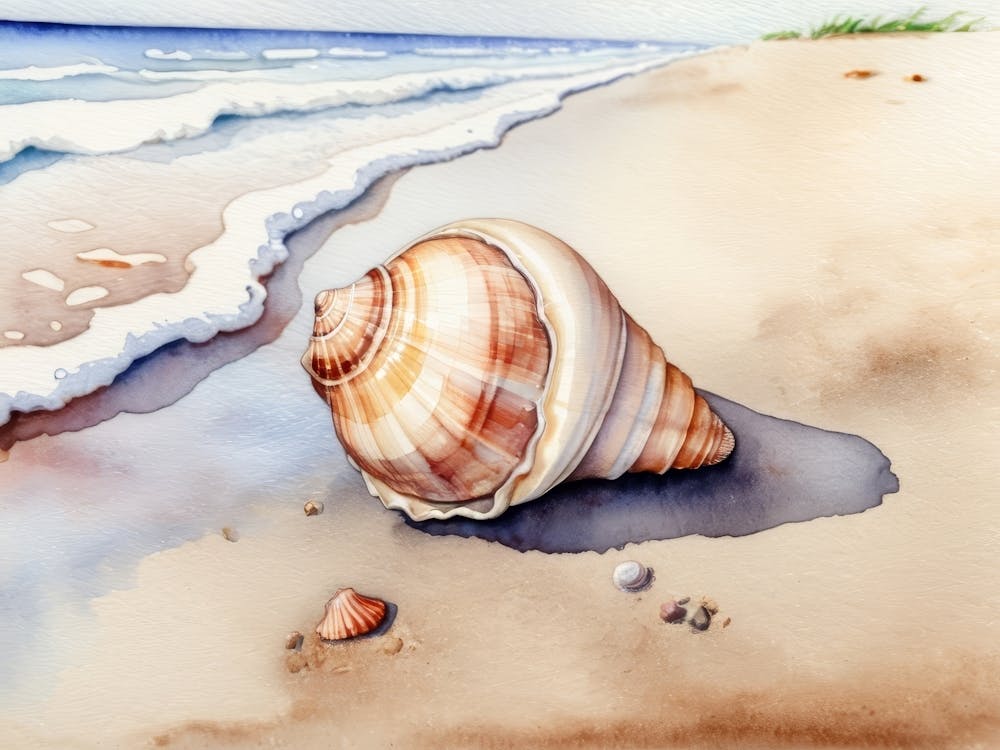 Seashell on the beach, watercolor painting 20