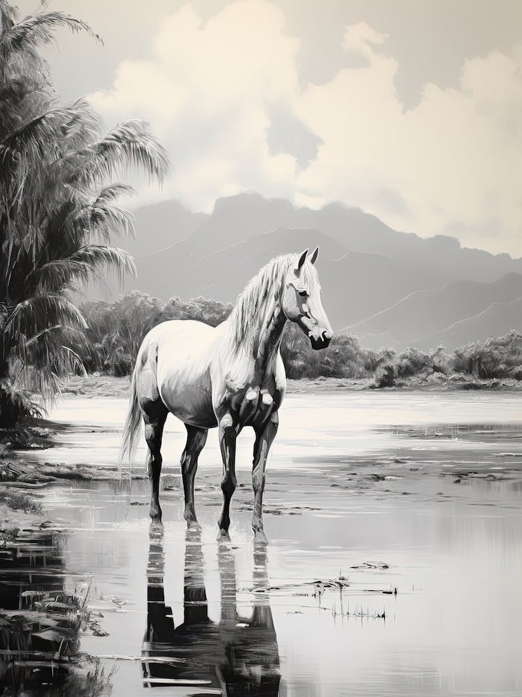 A Horse Oil Painting In Punalu U Beach Hawaii, Usa, Portrait 1
