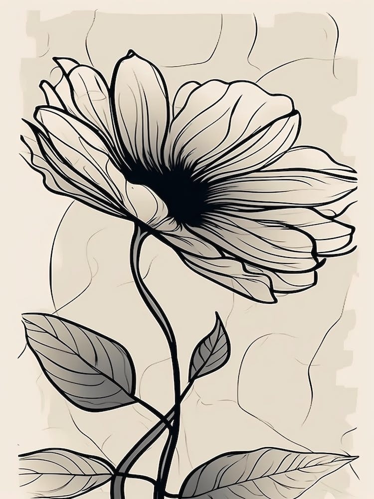 Line Art Sunflower Flowers Illustration Neutral 16