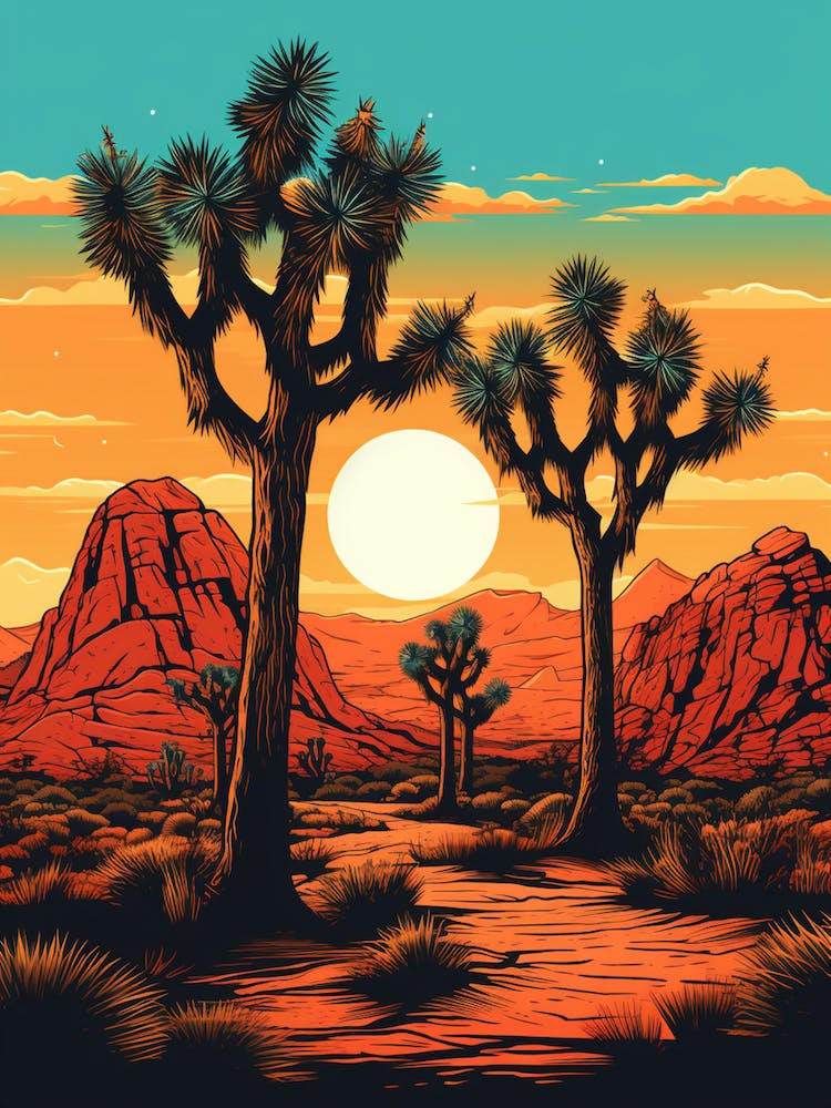  Retro Illustration Of A Joshua Trees At Dawn In Desert 9