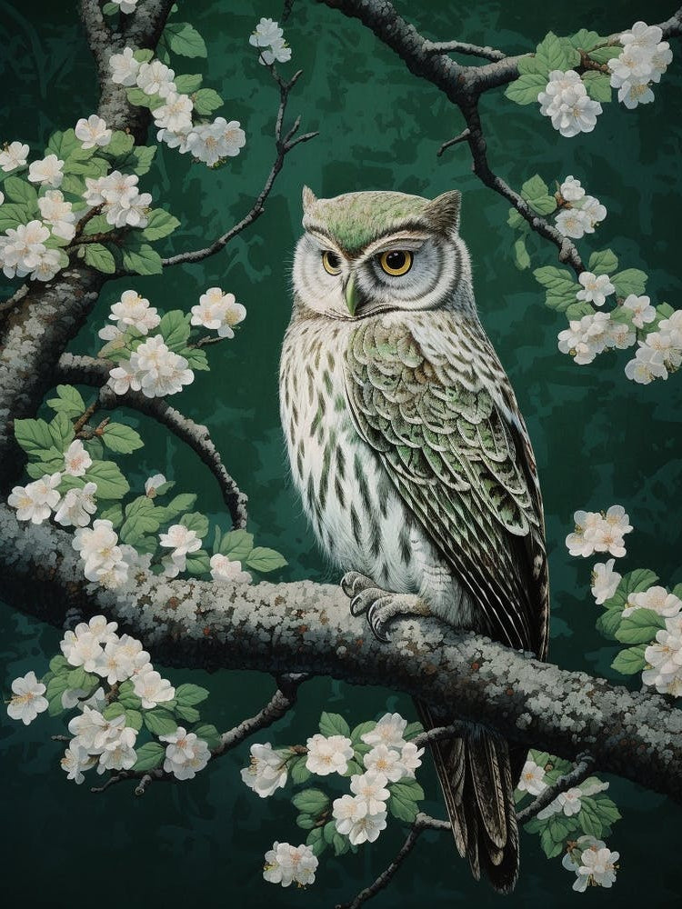 Ohara Koson Inspired Bird Painting Eastern Screech Owl 4