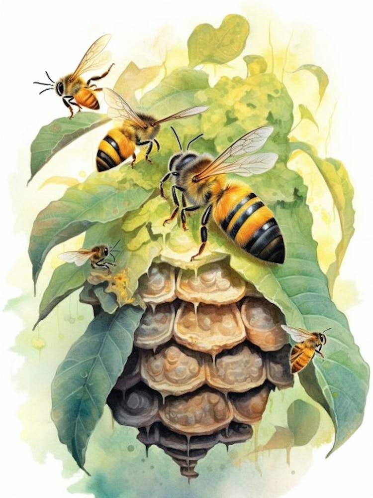 Wool Carder Bee Beehive Watercolour Illustration 2